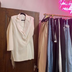 Freya White Crystal Fringe Blazer Dress